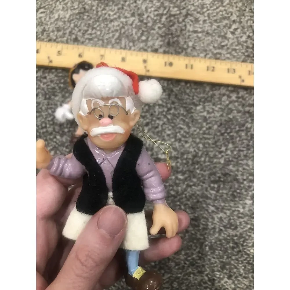 Geppetto & plastic Pinocchio & Donald character figures Christmas Ornaments VTG